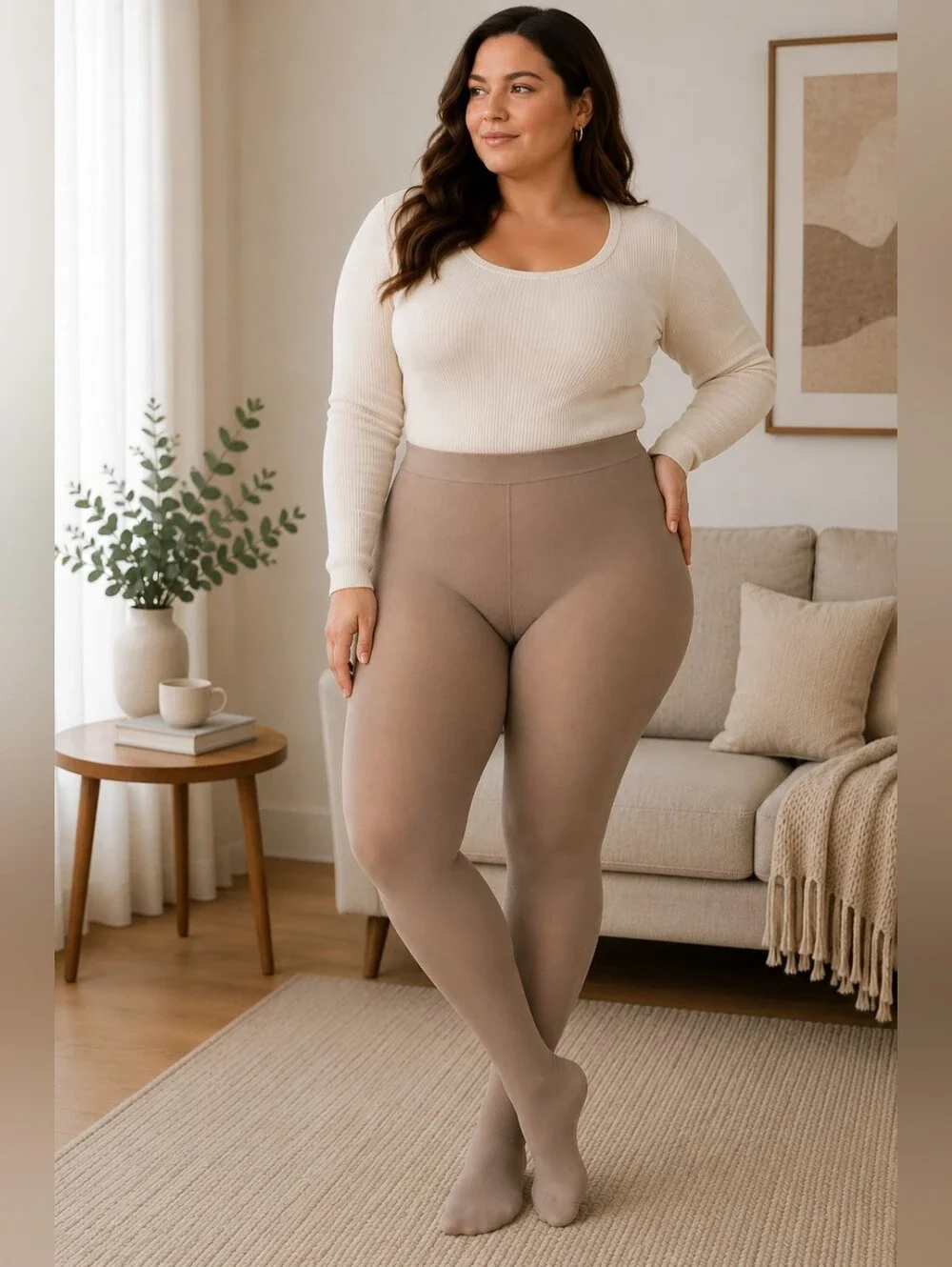 Indestructible Tights Women’s XL Beige Taupe High Waist Footed Tights